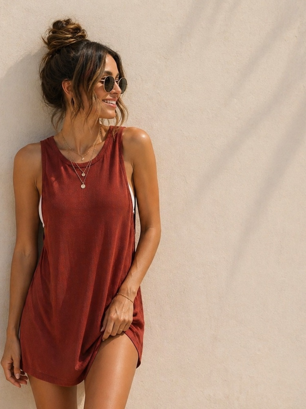 Fortune Swimwear Ribbed Knit Twist Back Cover Up Small